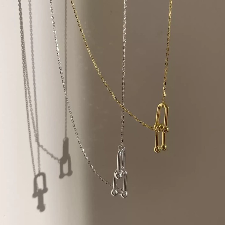 Vòng cổ Mặt Chữ U Màu Vàng/Bạc Đơn Giản Thời Trang Cho Nữ