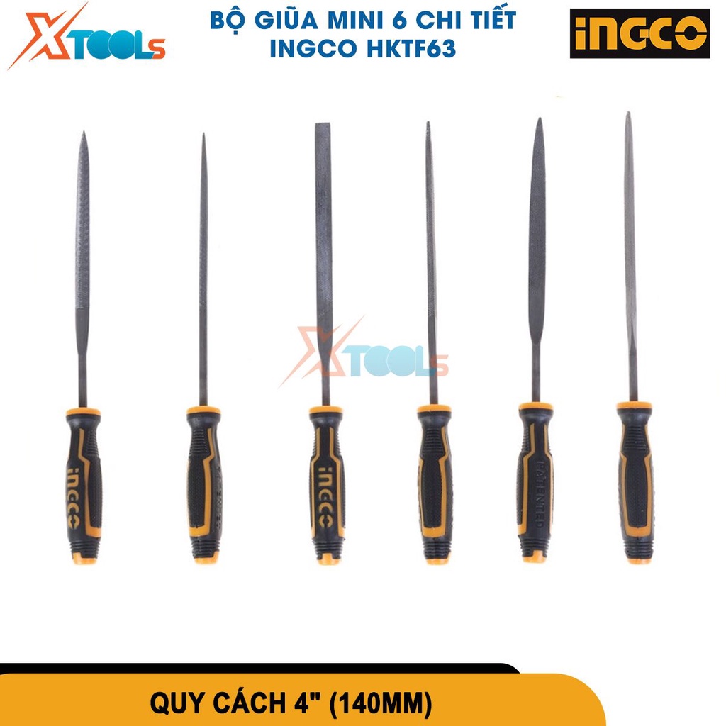 Bộ giũa mini 6 chi tiết INGCO HKTF63 kích thước 140mm và đường kinh 3mm, chất liệu thép T12 [CHÍNH HÃNG][XTOOLS]