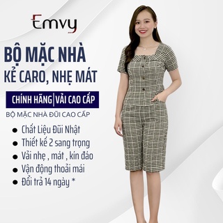 Bộ mặc nhà kẻ caro chất liệu đũi Nhật cao cấp S51 Emvy