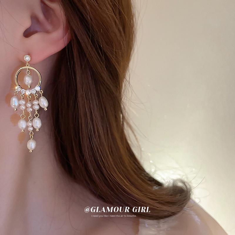 Khuyên Tai Tua Rua Hạt Ngọc Trai Tự Nhiên Chất Lượng Cao Phong Cách Hàn Quốc