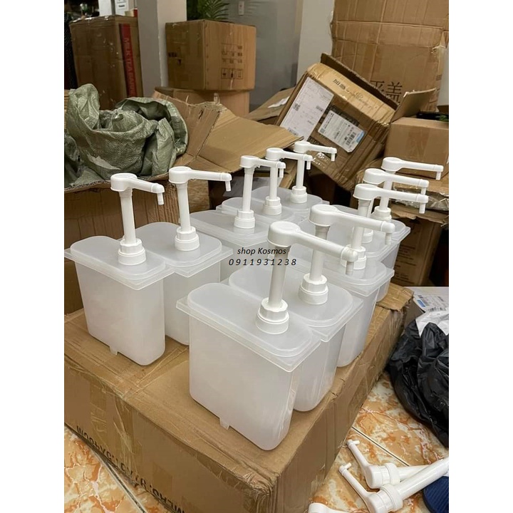Bình bơm nhựa đựng sữa đặc - đường - siro cao cấp 1L và 2L kèm vòi 30ml