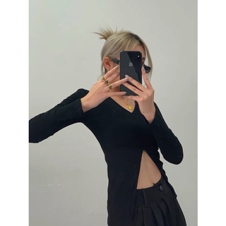 Sunnie tee - áo thun gân tay dài xẻ tà