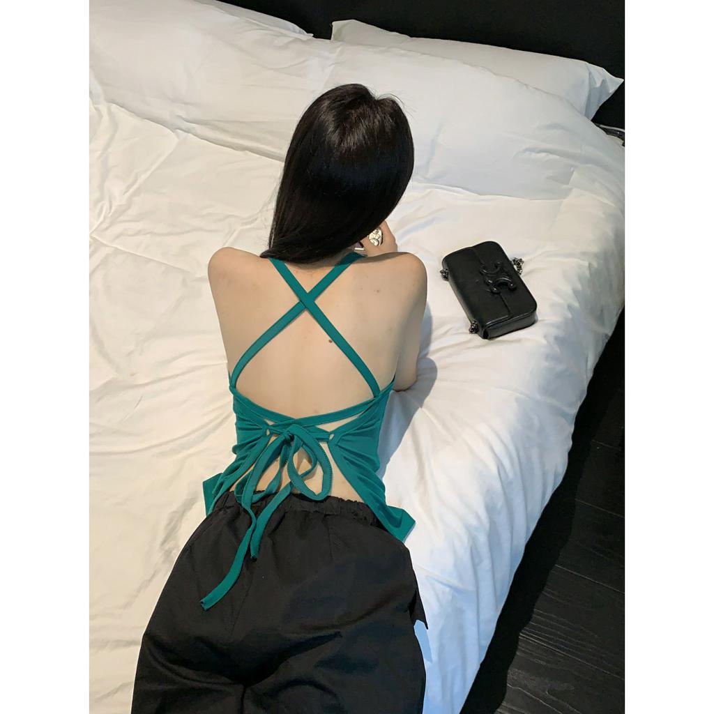 Áo Lót Dây Chéo Hở Lưng Có Mút Nâng Ngực Màu Xanh Lá Cây Thời Trang Mùa Hè Hong Kong Quyến Rũ Cho Nữ
