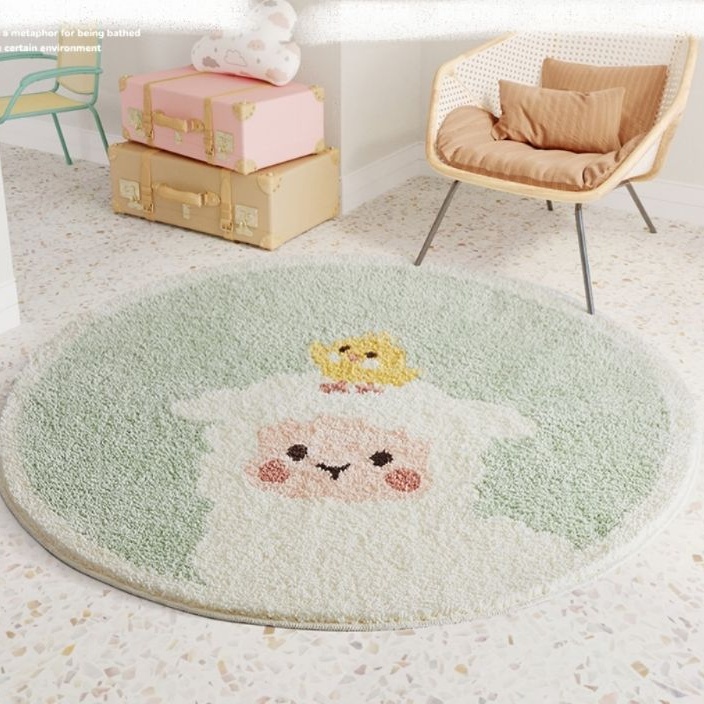 THẢM LÔNG CỪU TRÒN 80CM HỌA TIẾT DỄ THƯƠNG CHO BÉ