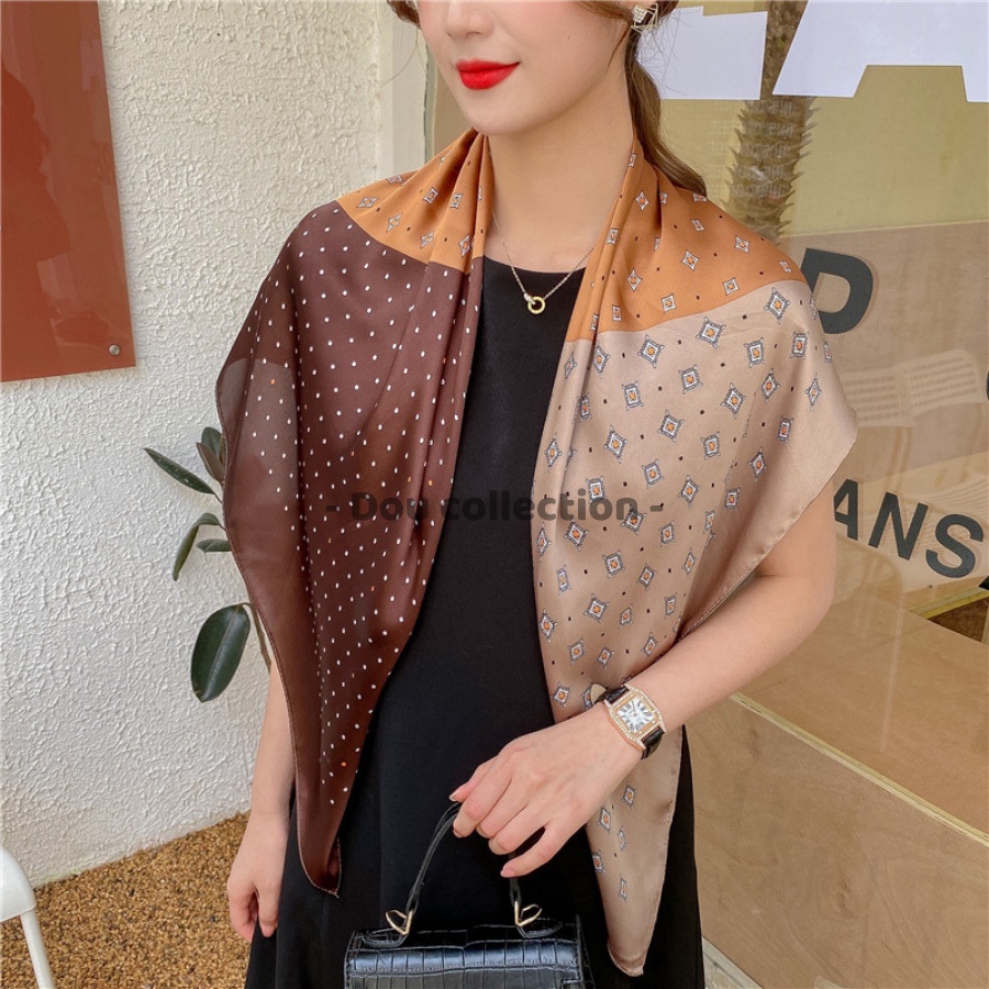 [NowShip2h] Khăn Lụa Vuông Làm Aó Yếm, Quàng Đầu Hottren Họa Tiết Chấm Bi - Chất Liệu Chiffon - 90x90cm - Mã KL062