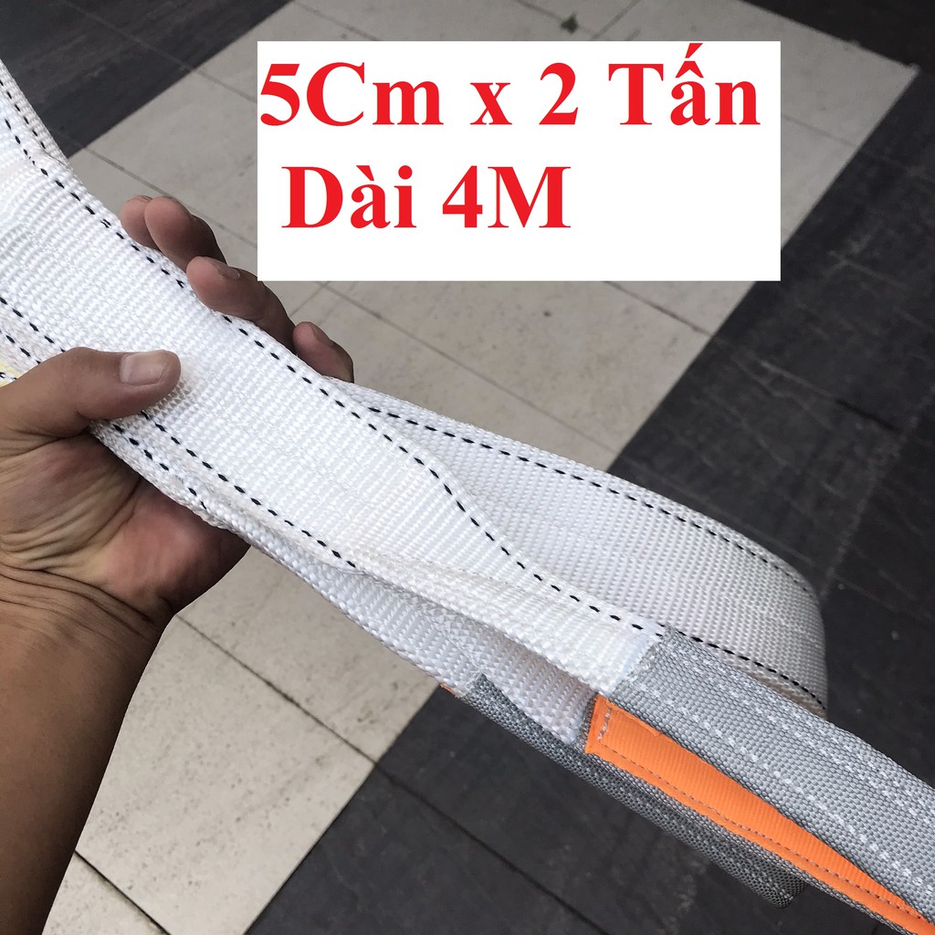 2 Tấn - Bản Rộng 5 Cm - Dài 4 Mét. Dây Cáp Vải Cẩu Hàng Hiệu Con Voi MAMUT - Tai Cẩu 2 Lớp Lót -Hệ Số An Toàn 6:1 và 5:1