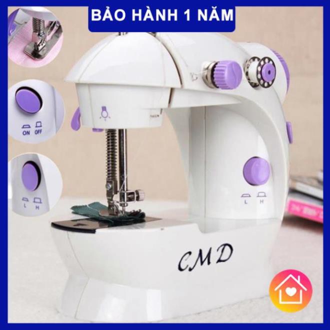 Máy khâu vá mini CMD loại tốt ăn chỉ 100%, máy may mini CMD 2 chế độ NHANH-CHẬM có đèn LED/Tặng kèm 4 suốt chỉ