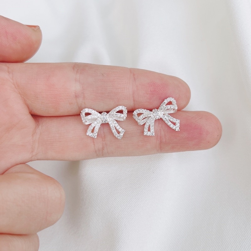 Bông tai bạc ý DaLiA jewelry hình thắt nơ bản to cá tính