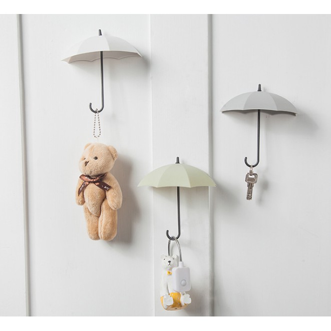 Set 3 móc treo chìa khóa gắn tường hình chiếc ô sáng tạo dễ thương