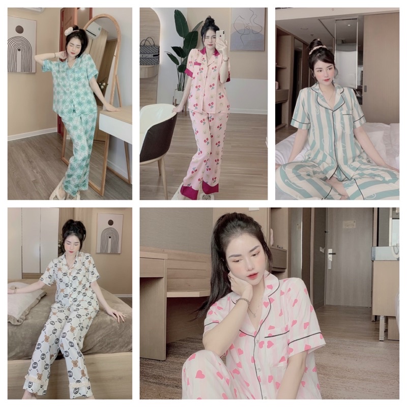 Đồ Bộ Pijama Đồ Ngủ- Bộ Tay Ngắn Quần Dài Chất Lụa Mango Cao Cấp