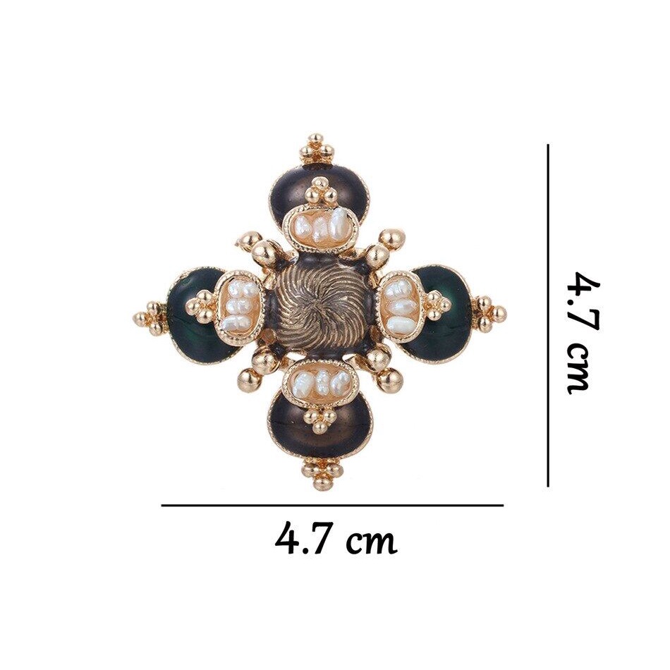 Ghim Cài Áo Hình Thánh Giá Đính Ngọc Trai Phong Cách Vintage