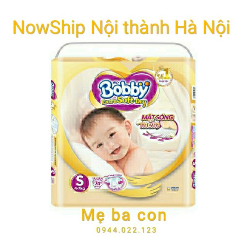 Tã dán Bobby Extra Soft S74, M64, L58, XL52 mới