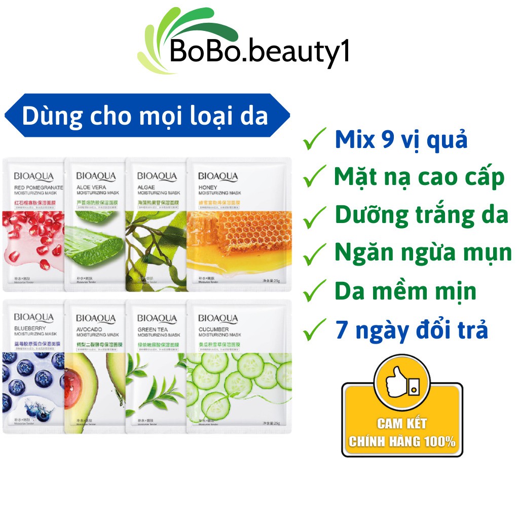 Mặt nạ giấy dưỡng da trắng sáng BIOAQUA cấp ẩm da dầu giảm mụn mask nội địa trung trái cây hoa quả