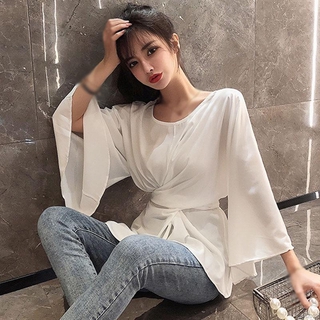 Áo Kiểu Tay Loe Thắt Nơ Eo Thời Trang Cho Nữ