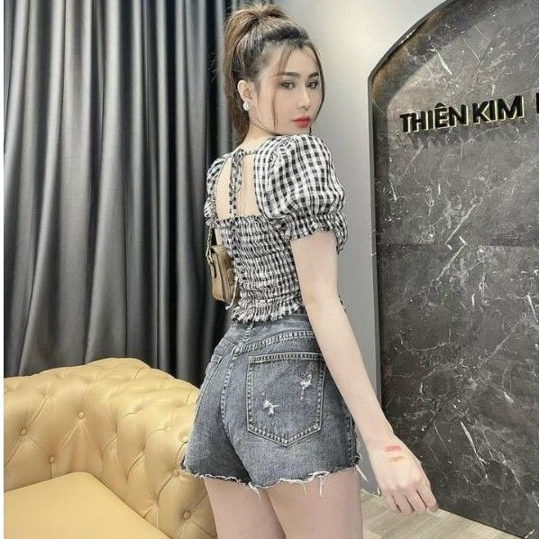 Áo sọc CARO Mod Ngực dây cột kiểu phôm ĐẸP