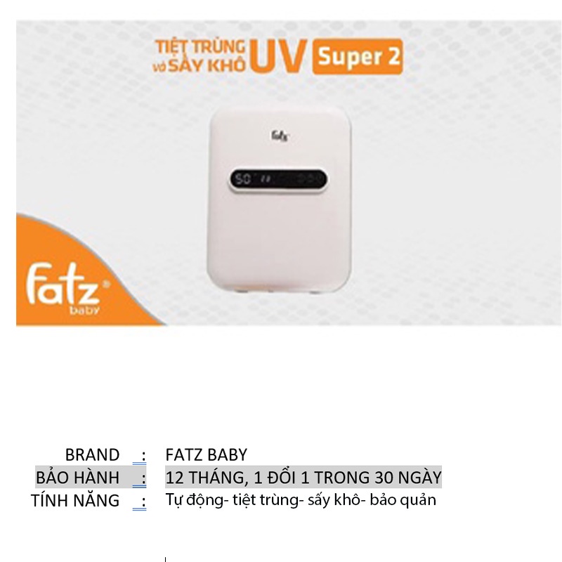 Máy tiệt trùng UV sấy khô Fatzbaby Super 2 tốt cho bé FB4706SL Mama Baby VN