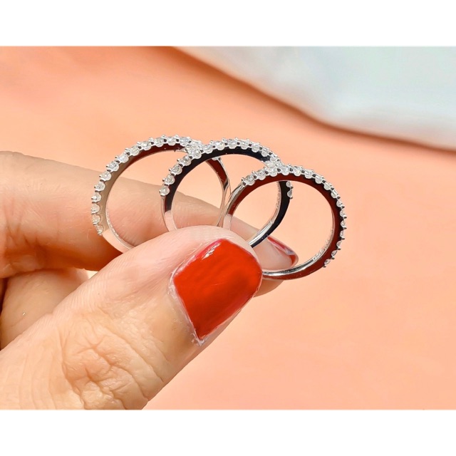 Nhẫn bạc 925 cao cấp đính đá nửa vòng hột