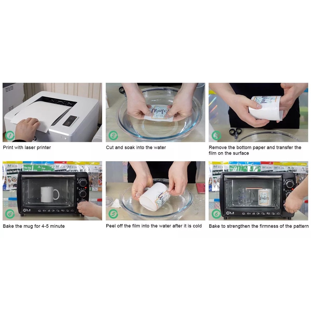 Decal Trượt Nước Film Free dùng cho Men sứ - Thủy Tinh in bằng máy Laser - khổ A4