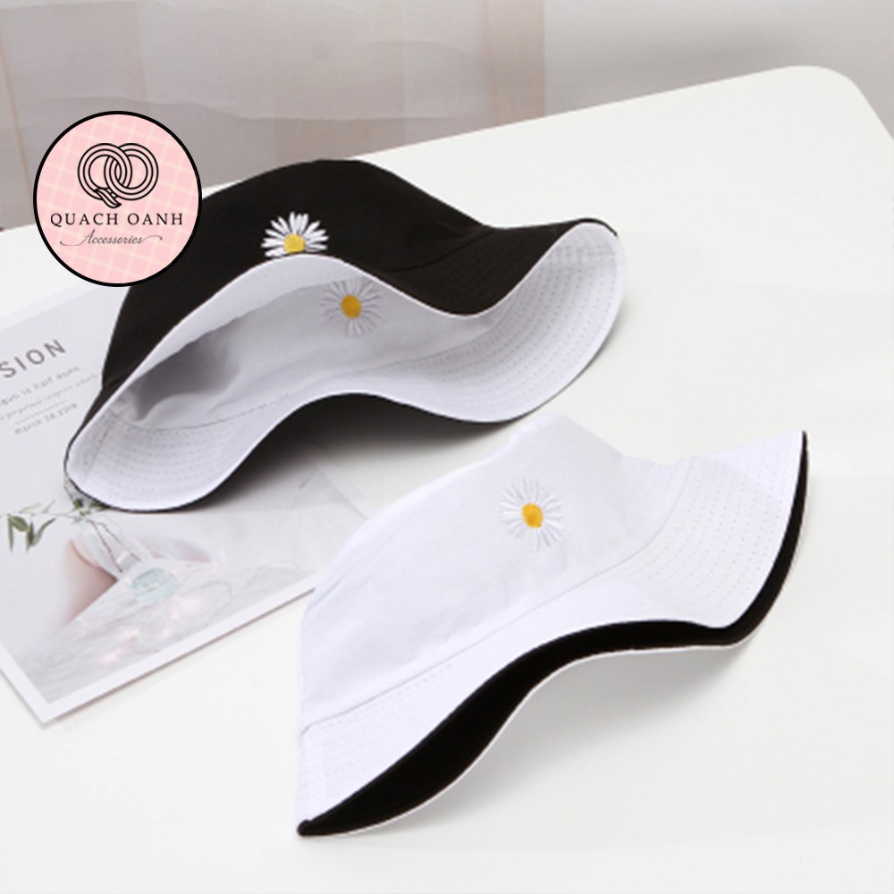 [Mã SKAMCLU8 giảm 10% cho đơn từ 100K] Mũ bucket tai bèo hai mặt vành rộng thêu hoa cúc unisex - MU55