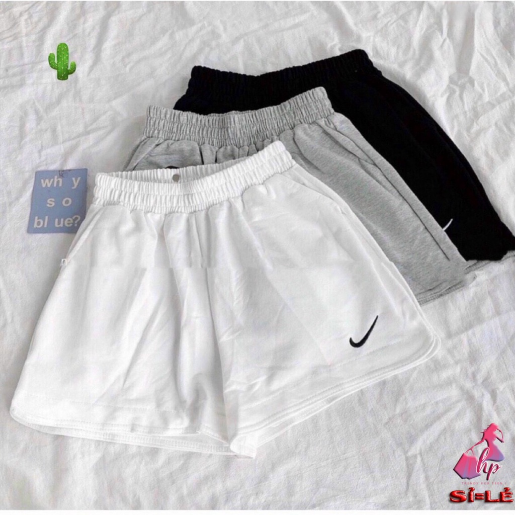 Quần short cotton da cá nữ thêu logo có túi form ngắn thể thao siêu cá tính  -mã VD32..