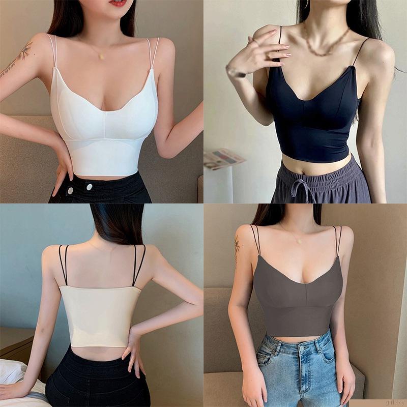 Áo hai dây màu trơn có đệm ngực phong cách Hàn Quốc cho nữ