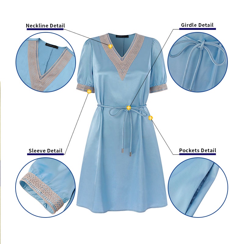 Đầm midi Zanzea vải satin tay ngắn cổ chữ V phối ren thời trang cho nữ