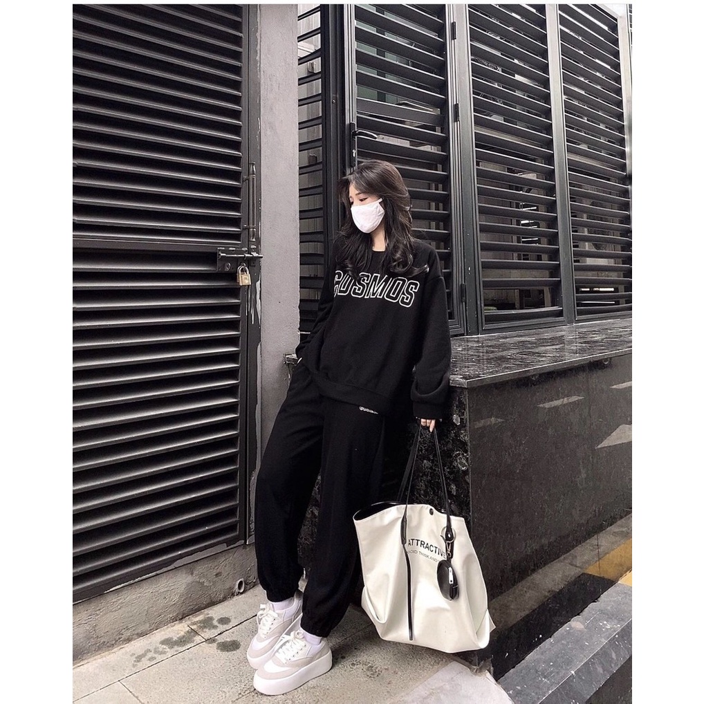 Set bộ  Set đồ nữ dài tay in chữ nỉ mùa đông COMOS phong cách Hàn Quốc Ulzzang PHULA dành cho nữ unisex freesize
