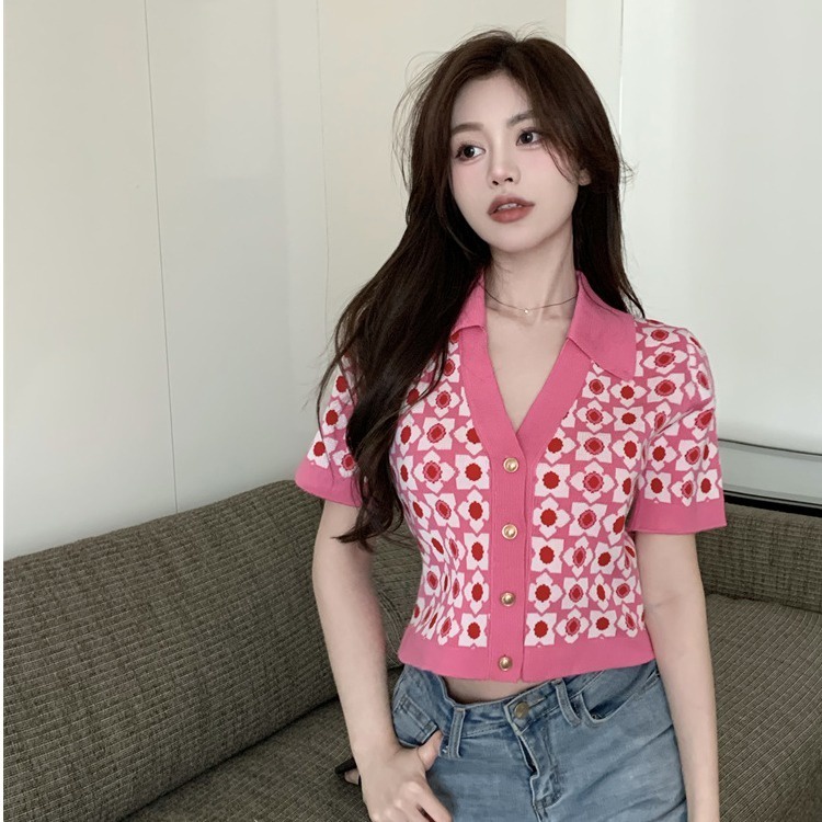 Áo polo dệt kim ZHELIHANGFEI tay ngắn thời trang xinh xắn