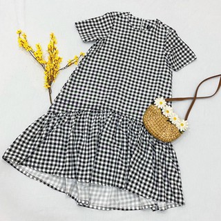 Đầm váy freesize caro đuôi cá lệch tà