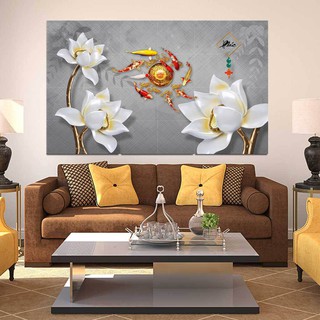 Tranh Dán Tường 3D Cửu Ngư Quần Hội Khổ LỚN 80x120 cm