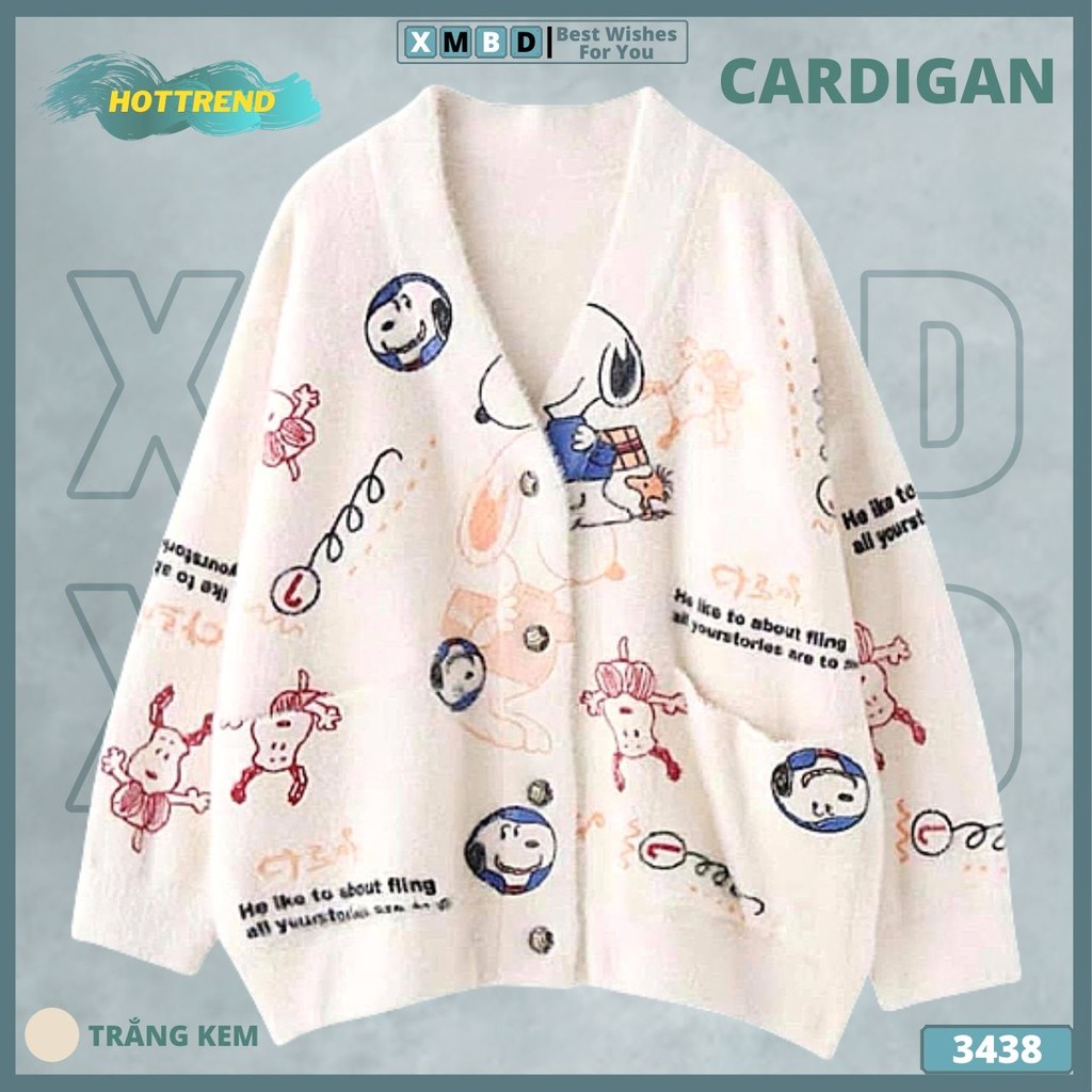 Áo Khoác Cardigan Nữ Nỉ Bông Dày Hàng m Chống Nắng in 3D CHÓ SNOOPY - AK3438