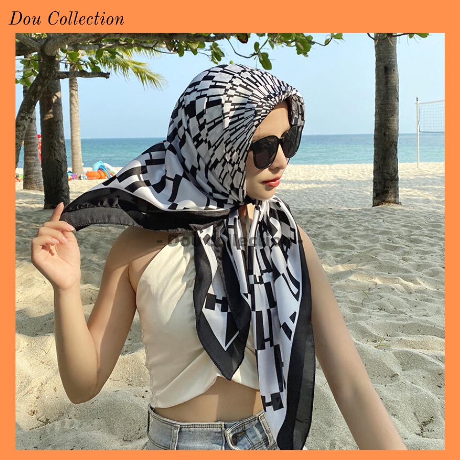 [NowShip2h] Khăn Lụa Vuông Làm Áo Yếm, Quàng Đầu Hottren Họa Tiết Chữ &quot;H&quot; - Chất Liệu Chiffon - 90x90cm - Mã KL065