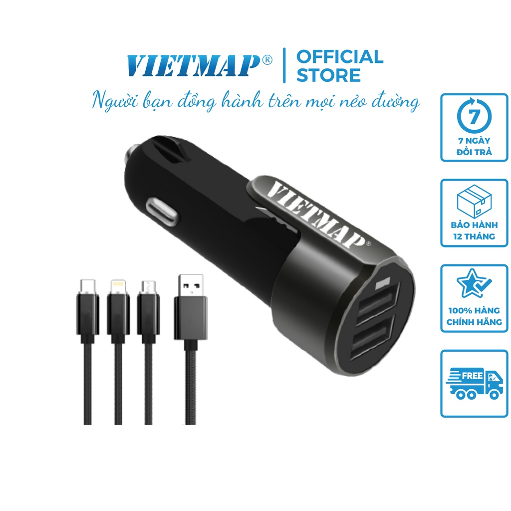 VIETMAP VM31 - Tẩu Sạc Thoát Hiểm Đa Năng Trên Ô Tô - Hai Cổng USB 3.0A Sạc Siêu Tốc - Hàng Chính Hãng