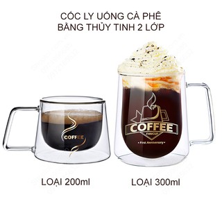 Cốc ly uống cà phê bằng thủy tinh loại 2 lớp, chuyên dùng uống cà phê, trà, 200ml hoặc 300ml tùy chọn