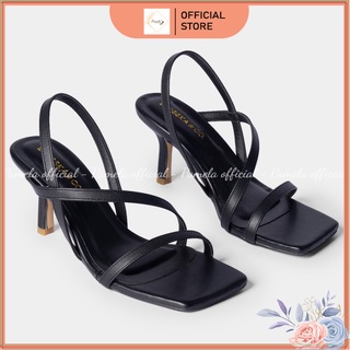 PAMELA - Giày Sandal Cao Gót 7p Quai Mảnh Mũi Vuông Quai Ngang Phối Dây Tinh Tế - S22