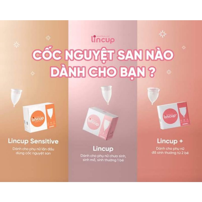 CỐC NGUYỆT SAN LINCUP. TẶNG  01 CỐC TIỆT TRÙNG + 01 DUNG DỊCH VỆ SINH LINCARE + 2 GÓI BỘT TIỆT TRÙNG