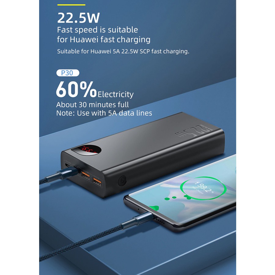 Sạc dự phòng 30000mAh Baseus Adaman Metal sạc nhanh 22.5w, 3 Output tiện lợi, màn hình LED hiện thị