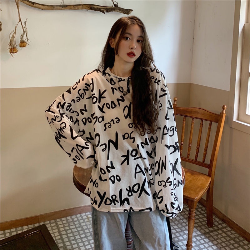 Áo Sweater Mỏng Dáng Rộng In Chữ Thời Trang Mùa Thu Cho Nữ Có Size Lớn