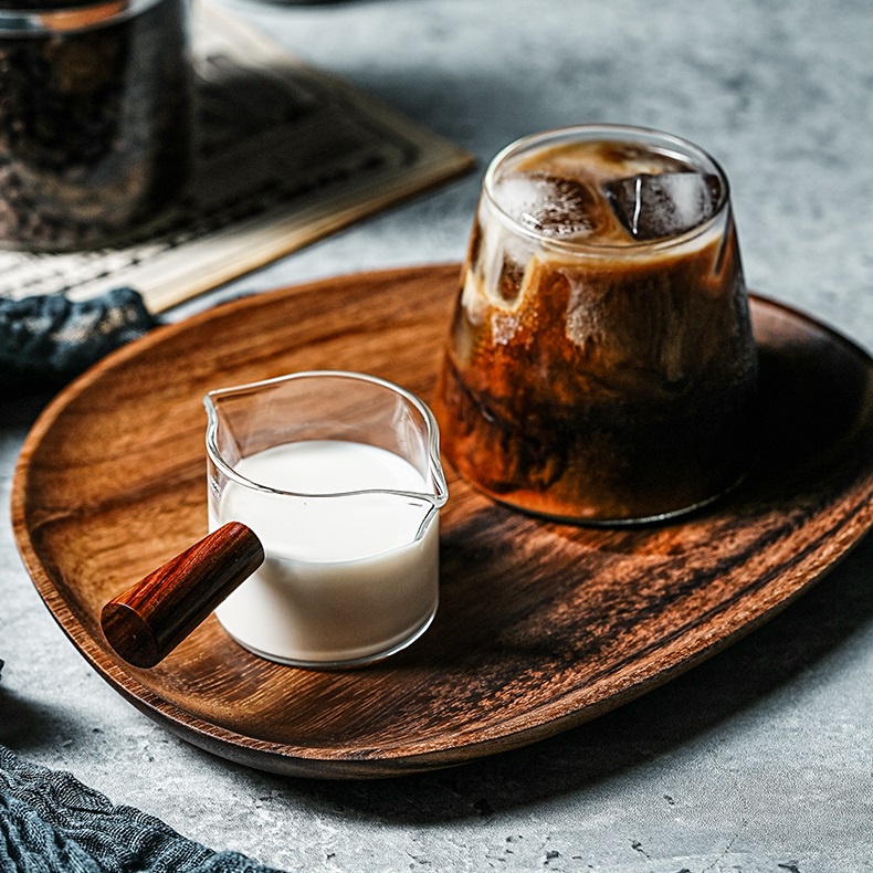 Cốc đong espresso bằng thủy tinh cách nhiệt có tay cầm gỗ thể tích 70ml / 75ml