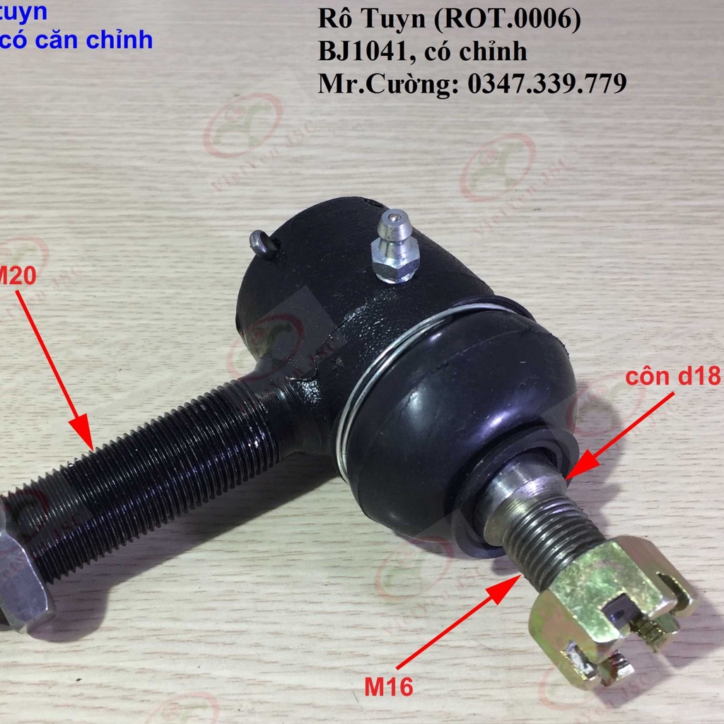 Một cặp (2 cái) Rô tuyn (rô tin) lái dùng cho xe tải 1.5 tấn - 2.5 tấn, mã BJ1041, gai ngoài 20mm, côn 16mm, có chỉnh
