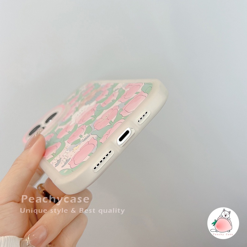 Ốp Điện Thoại TPU Mềm Nhám Chống Sốc Hình Hoa Tulip Gấu Thỏ Cho iPhone 13 Mini 12 Pro Max 11 Xr Xs Max X 7 8 Plus 12Mini