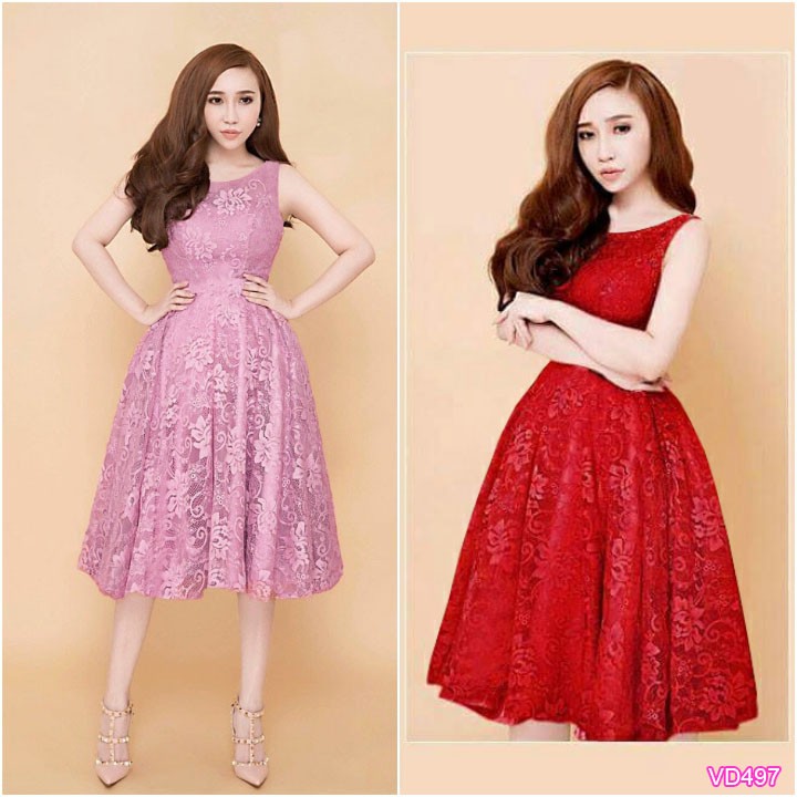 Đầm xòe ren thêu nổi
