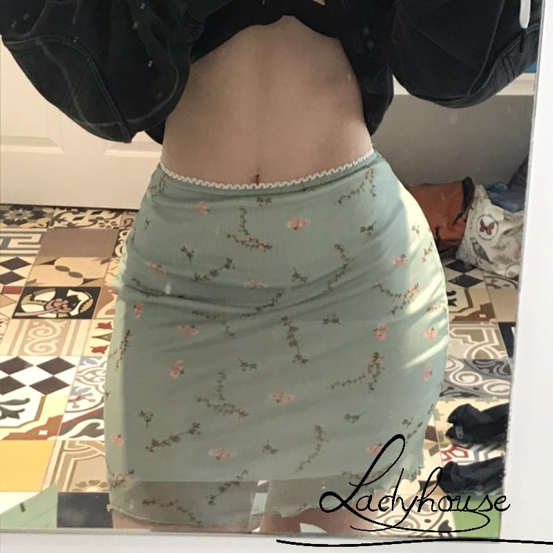 Chân Váy Bút Chì Lưng Cao Phối Lưới In Họa Tiết Hoa Phong Cách Cổ Điển Thời Trang Cho Nữ