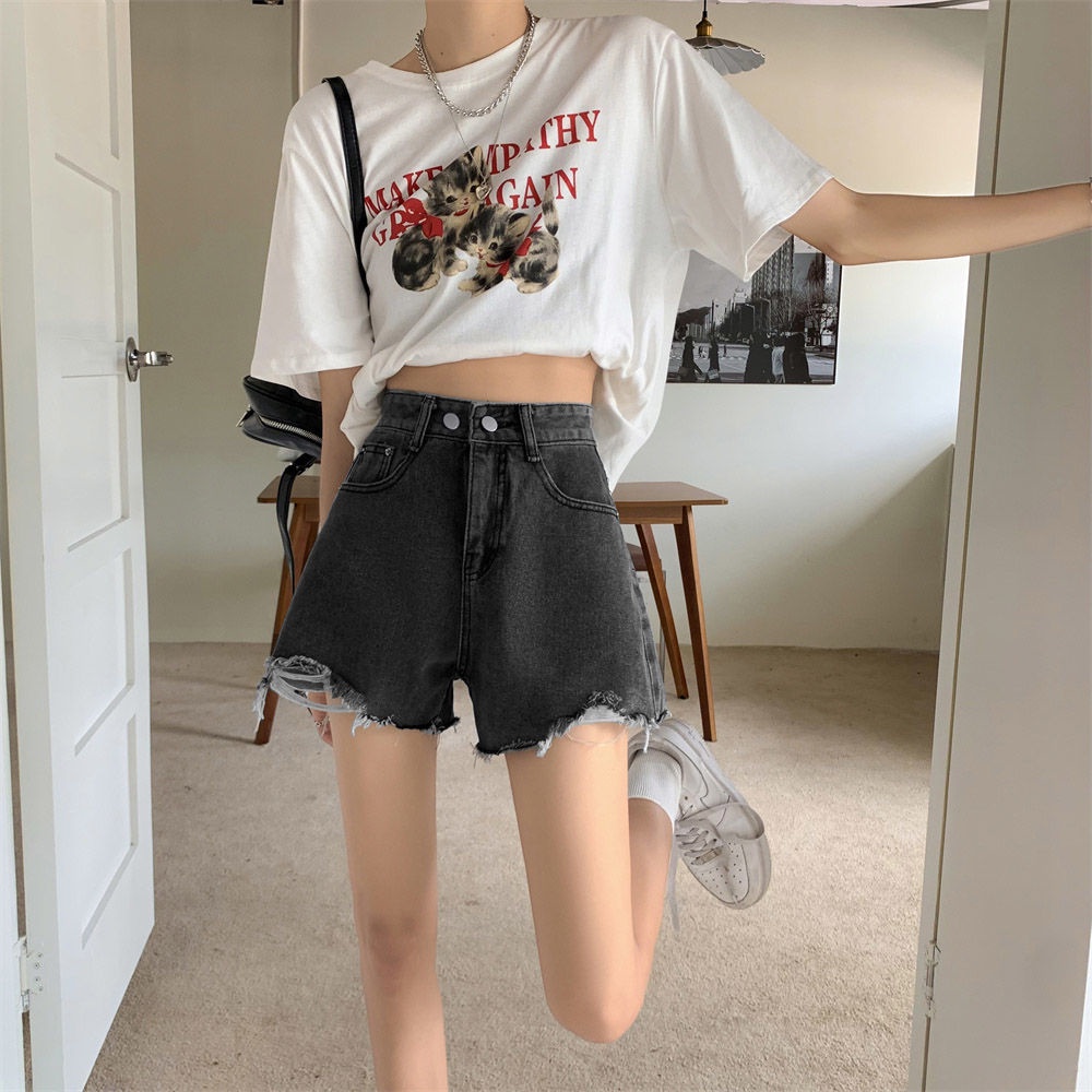 Quần Short Denim Lưng Cao Ống Rộng Thời Trang Mùa Hè Phong Cách Hàn Quốc Cho Nữ