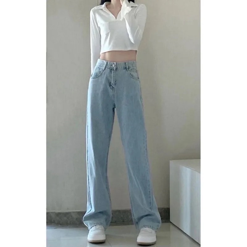 Quần Jean Nữ Màu Xanh Nhạt Loại 1 Ống Suông Cạp Cao, Quần Bò Nữ Ống Đứng Basic Mặc Đi Học Đi Làm Phong Cách Ulzzang