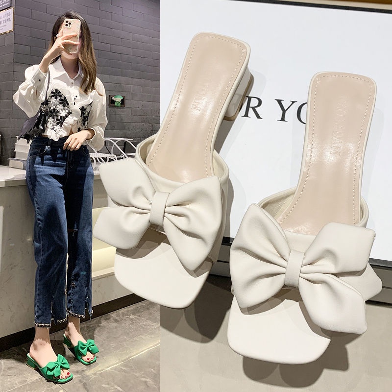 Dép Xỏ Ngón Đế Dày Đính Nơ Thời Trang Mùa Hè Phong Cách Mới Cho Nữ