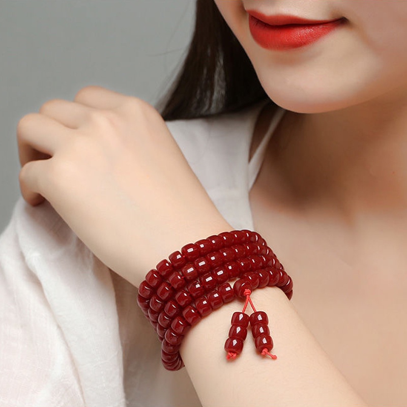Chuỗi hạt đá mã não Chuỗi hạt nhiều vòng tròn 2022 Mới 108 hạt màu đen và đỏ thời trang nữ Cặp đôi Chuỗi cổ tay Phong cách cổ điển Trang sức phổ biến