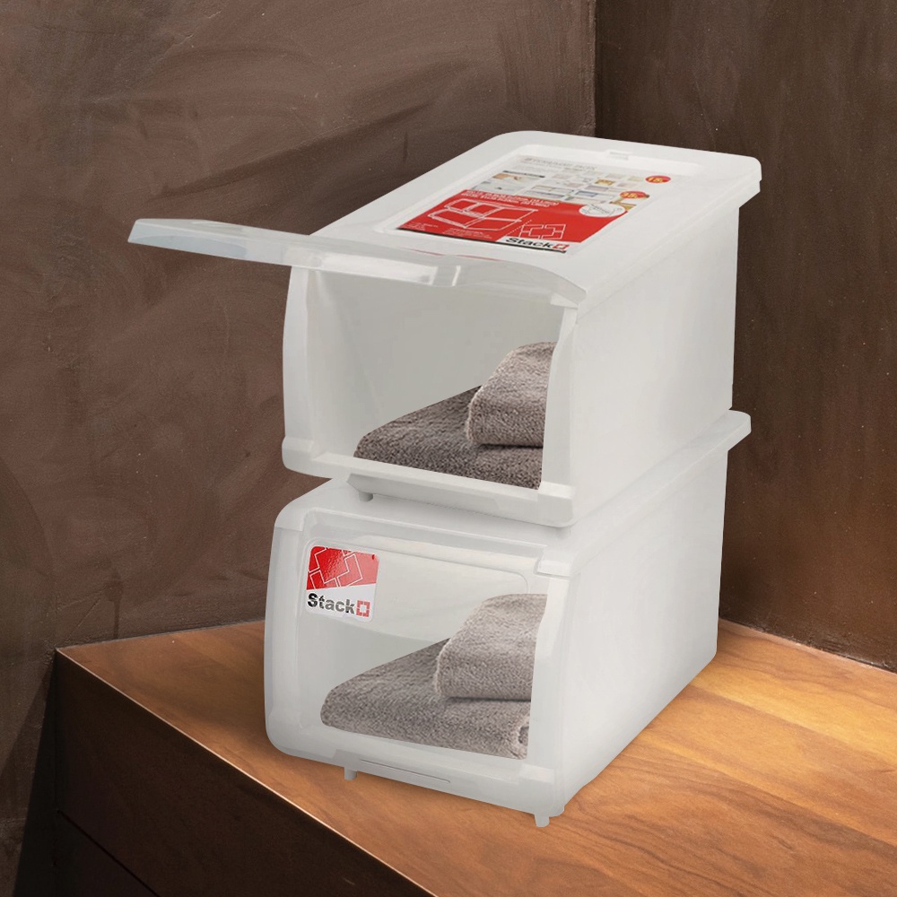 HomeBase STACKO Hộp nhựa đựng đồ đa năng có nắp phí trước 15L Thái Lan W38.8xH23xD25.5cm màu trắng trong