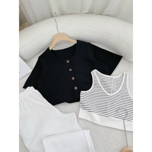 SET 3 MÓN ÁO SỌC + QUẦN DẬP + KHOÁC ĐEN