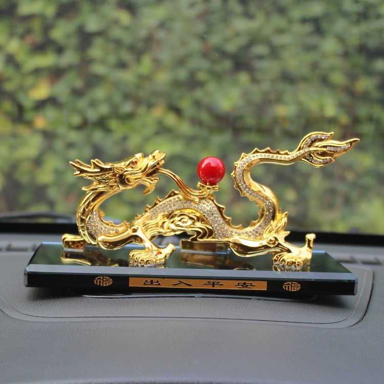 Tượng Rồng Mạ Vàng 24K Nhả Ngọc Trang Trí Phong Thủy Ô Tô